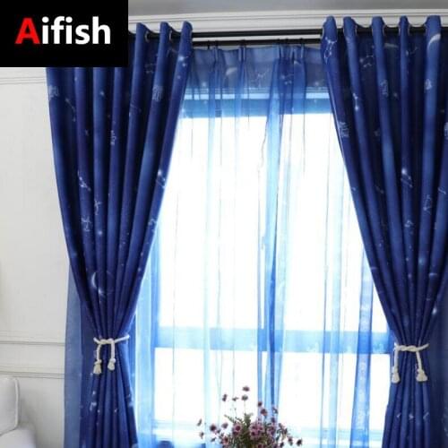 Blue Cosmic Planet childrens blackout curtain Blackout Custom Made Polyester Bedroom Living Room French Window Drapes wp111T4