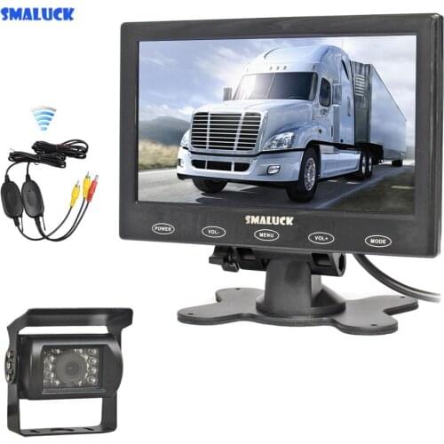 SMALUCK Wireless 7" TFT LCD Touch Backup Car Monitor Rear View Kit for Horse Trailer Motorhome Backup CCD Car Camera System