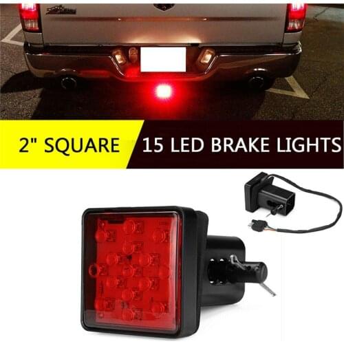 1Pcs 12LED/15LED Truck Hitch Light Trailer Rear Brake Light Stop Tail Singal Lamp With Black Red 2 Inch Square Standard Receiver