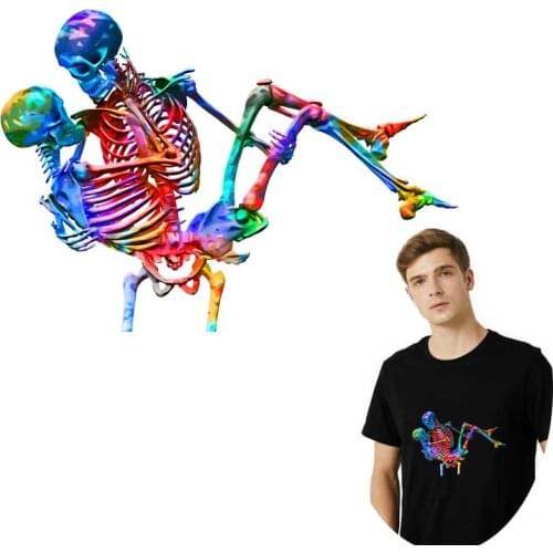 Iron On Patch Colorful Skull Transfer PVC Patches For Clothes DIY Zombie Grim Reaper Thermal Transfer Heat Vinyl Iron On Sticker