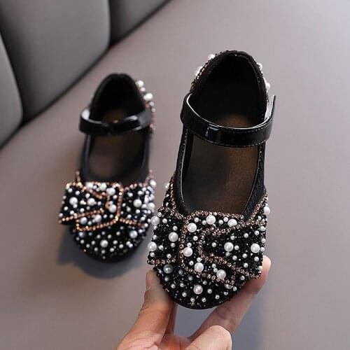 New Girls Single Shoes Spring Autumn Child Casual Rhinestone Bow Hook Loop School Childrens Dance Shoes Performance Flats