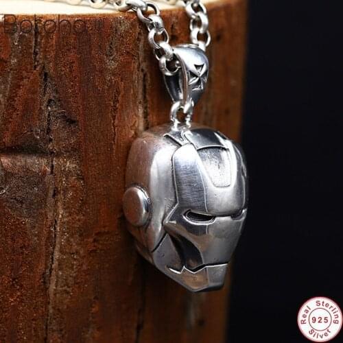 Solid Pure 925 Sterling Silver Iron Man Pendant For Necklace Mens Jewelry Accessory 18.1g Fashion Cool Thai Silver Pendant Gifts