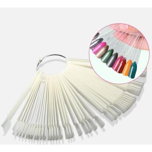50 Tips Nail Display Nail Card Fan-shaped False Nail Art Sticks For Gel Polish Transparent Nail Art Practice Nail Tools