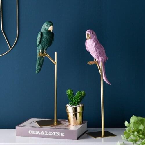 WU CHEN LONG Nordic Creative Color Parrot Figurine Animals Bird Statue Resin Craft Simple Living Room Decorations For Home R3854