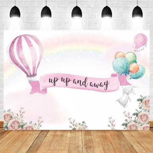 Yeele Rabbit Rainbow Theme Hot Air Balloon Backdrop Baby Shower Birthday Party Background Photography Photo Studio Photophone