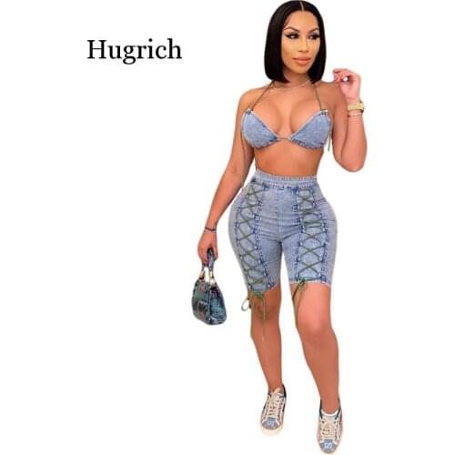 Womens Elastic Jeans Personalized Design Outwear 2 Pieces Zipper Bandage Cool High Street Suit