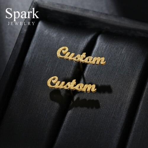 Spark Trendy Custom Frosted Name Earrings Stainless Steel Personalized Letter Stud Earrings For Women Girls Jewelry Gift Brincos