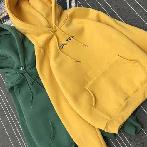Jocoo Jolee Women Oh Yes Letter Print Hoodies Autumn Long Sleeve Hooded Sweatshirts Female Casual Thick Loose Harajuku Hoodies