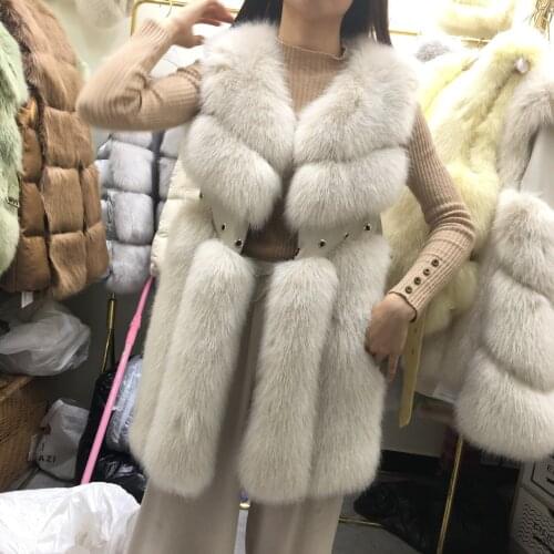 Winter fluffy thicker warm faux fox fur coat female fluffy fur sleeveless coats pu leather stitching fur vest F566 dropship