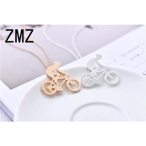 ZMZ 50pcs/lot Europe/US fashion jewelry gold/silver cycling boy athletes figure sports necklace lovely cute mothers day gift