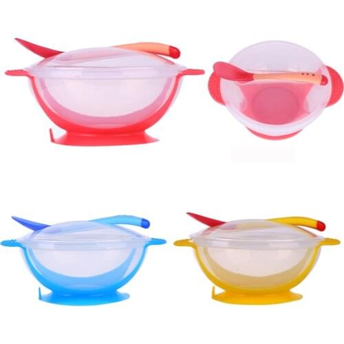 1pc/3Pcs/set Baby Tableware Dinnerware Suction Bowl with Temperature Sensing Spoon baby food Baby dinner Feeding Bowls dishes