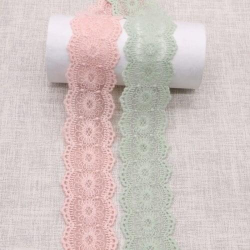 2 yards 5cm wide embroidery pink/green cotton mesh DIY manual material/clothing textiles lace embroidery lace accessories