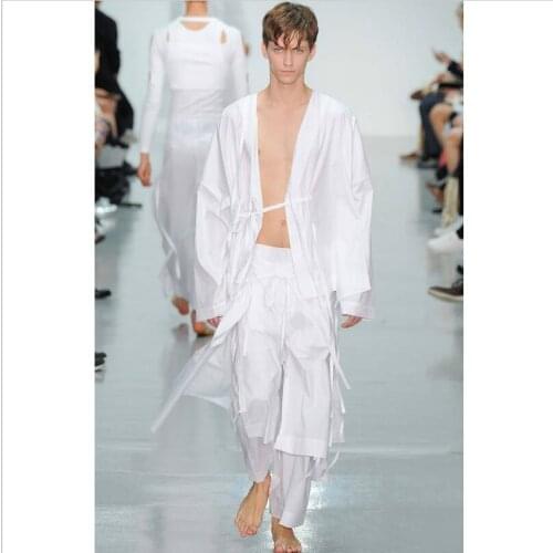 27-44 2017 Mens clothing GD Hair Stylist fashion street Ankle length trousers tassel loose wide leg pants plus size costumes