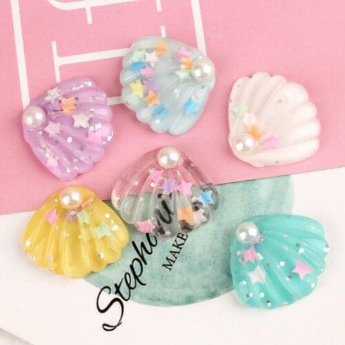 50pcs Mixed 27*24MM Star Shinning Powder Pearls Sea Shell Flatback Planar Resin Cabochon DIY Crafts Home Decoration Accessories