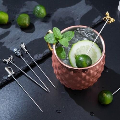 6pcs Drink Skewers Stainless Steel Martini Pick Cocktail Garnish Picks Bar KTV Fruit Picks Cocktail Decoration Pick Set Dropship