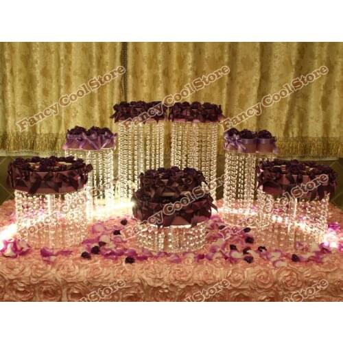 7pcs/Lot wedding crystal transparent acrylic Cake Stand wedding centerpiece wedding Crystal Cake Plate Fruit Candy Tray