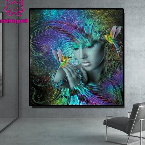 5D DIY Diamond Painting fantasy woman bird Full Square Round Drill Embroidery Cross Stitch 5D icon gift Home Decor mosaic gift