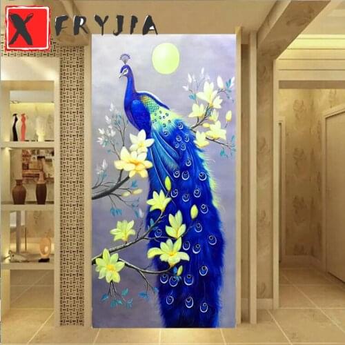 Diamond painting Royal blue peacock and flowers full square round drills diamond embroidey cross stitch diamond picture mosaic