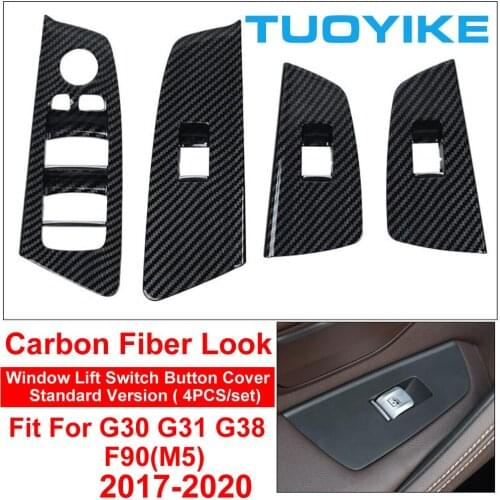 Car Carbon Fiber Look Interior Window Lift Switch Button Cover Panel Trim For BMW 5-series G30 G31 G38 M5 F90 525 528 530 540 Li