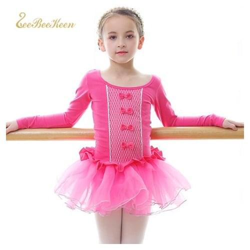 Ballerina Ballet Leotards For Girl Child Ballet tutu Dance Dress Pink/Purple Swan Lake Bow Short/Long Sleeve Ballet Costume