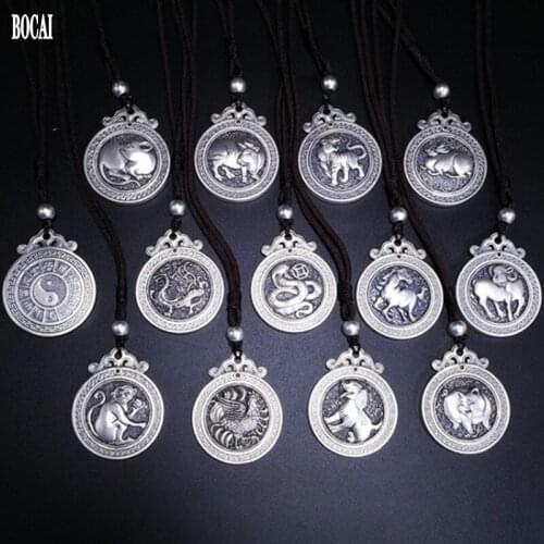 BOCAI 2020 100% Real s999 silver jewelry frosting process zodiac signs good luck Man pendants silver pendants for men and women