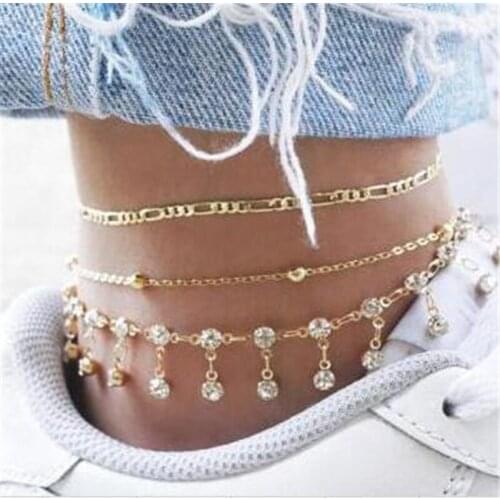 HI MAN 3 Pcs/Set European Mixed Micro-Inlaid Zircon Small Round Bead Anklet Women Temperament All-Match Wedding Jewelry