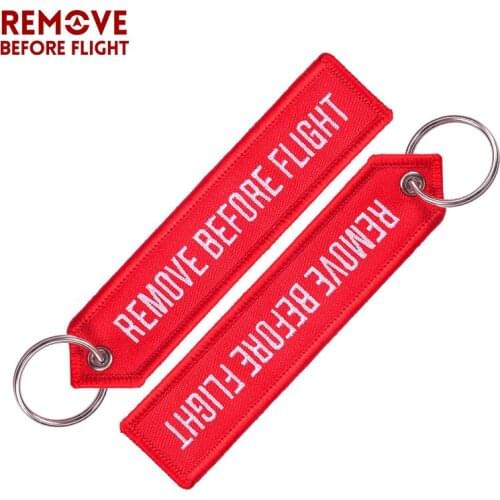 Remove Before Flight Key Chains Jewelry Pointed Key Chains Red Embroidery Highlight Aviation Gifts Chaveiro Masculino 10 PCS/LOT