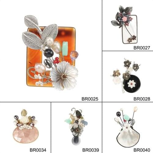 TDQUEEN Brooches Natural Shell Flower Broches Antique Silver Plated Handmade Safety Pin Jewelry Natural Stone Wedding Brooch