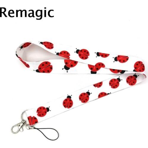 100pcs Ladybird insects Neck Strap Lanyard keychain Mobile Phone Strap ID Badge Holder Rope Key Chain Keyrings cosplay Accessory