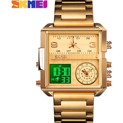 SKMEI Dual Time Sport Watches For Men Gold Luxury Digital Watch Waterproof Analog Quartz Wristwatch Relogio Masculino 1584
