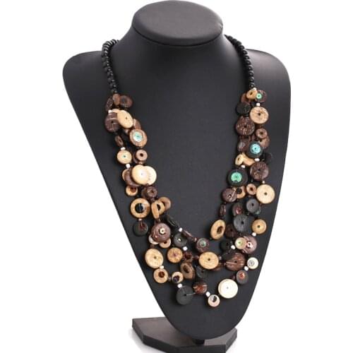's Dopaminergic Multi-Layer Wood Bead Knitted Coconut Shell Necklace