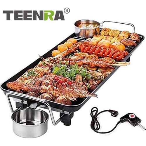 TEENRA Aluminum Electric Grills Indoor Korean Bbq Grill Ceramic Smokeless Non-stick Less smoke Home Electric Barbeque Tools