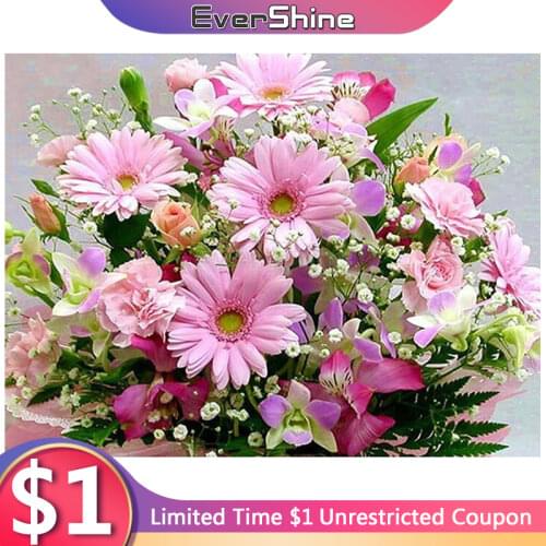 EverShine Full Square Diamond Painting Flowers Picture Of Rhinestones Beads Embroidery Daisy Diamond Mosaic Full Layout Kits
