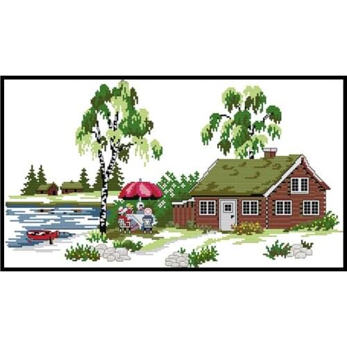 The Seaside for A Holiday Scenery Paintings Stamped Cross Stitch Set 14ct Printed Canvas DIY Handmade Embroidery Kits Needlework