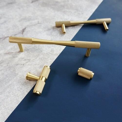 KK&FING Light Luxury Knurled Brass Handle Kitchen Cabinet Knobs and Handles Dresser Wine Cabinet Pulls Furniture Door Hardware