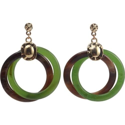 Round Resin Circle Pendant Statement Drop Earrings for Women Florate Brand Gold Color Metal Handmade Party Earrings Online New