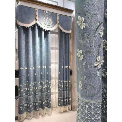 Linen Embossed Embroidered Cloth American Chinese Style Curtains for Living Dining Room Bedroom Balcony Shading Finished Curtain