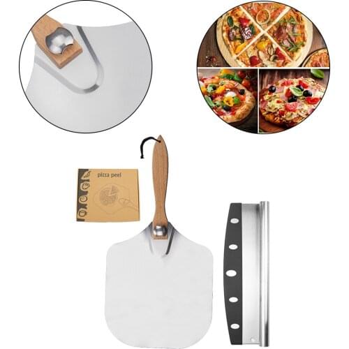 Pizza Peel 12''x14'' and Pizza Cutter 14'' Rocker Style Blade Metal Pizza Spatula for Easy Storage for Baking Pastry Dough Bread