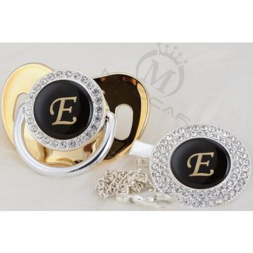 MIYOCAR lovely bling pacifier and pacifier clip set name black Initials letter E unique BPA free dummy bling unique design LE-B