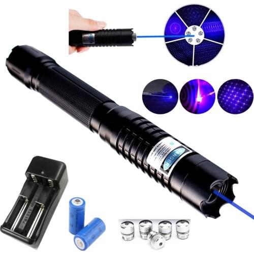 Powerful blue burning flashlight 445nm wavelength 10000m laser flashlight 450nm focusable laser flashlight with 5-star cap