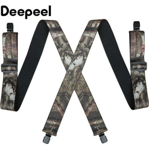 Deepeel 5*120cm Mens Camouflage Suspender Heavy Duty Work X-shaped 4 Clips Adjustable Elastic Braces Fashion Jeans Shirt Strap