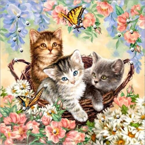 Kittens and Butterflies - Counted Cross Stitch Kits - DIY Handmade Needlework For Embroidery 14 ct Cross Stitch Sets DMC Color
