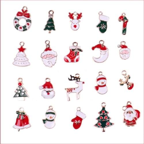 Mix 20 kinds of Christmas dripping oil series, earrings pendant diy accessories accessories Santa Claus Snowman Bell Pendant