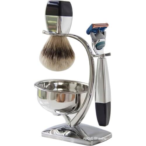Silvertip Badger Brush Shaving Set Stand Metal Mug Beard Kits Bowl M3/F5 Blade Razor Holder