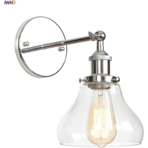 IWHD Loft Decor Silver Retro Wall Lights For Home bedroom Mirror Stair Glass Industrial Vintage Edison Wall Sconce Aplique Pared