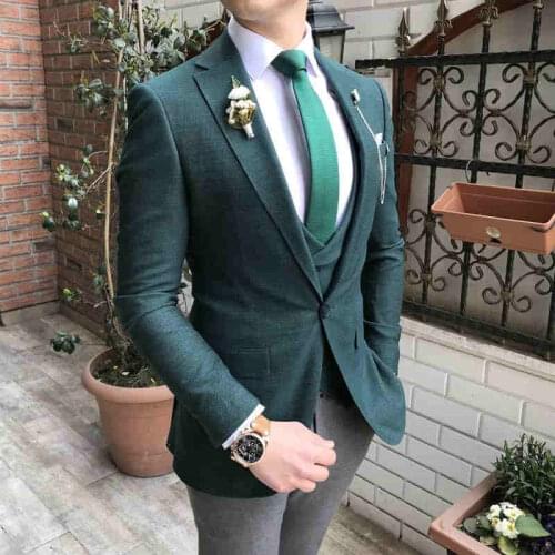 2020 New Green Suit Mens Wedding Suits Custom Made Groom Prom Tuxedos 3 Piece Set Slim Fit Groomsmen Suit Terno Masculino