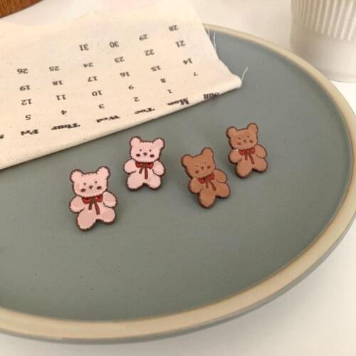 New Cartoon Bow Bear Earrings Japan And South Korea Cute Sweet Ear Stud Female No Pierced Ear Clip