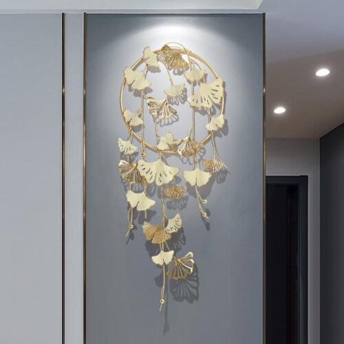 New Chinese Style Ornament Living Room Light Luxury Iron Art Ginkgo Biloba Wall Decoration Room Decor 3D Wall Hanging