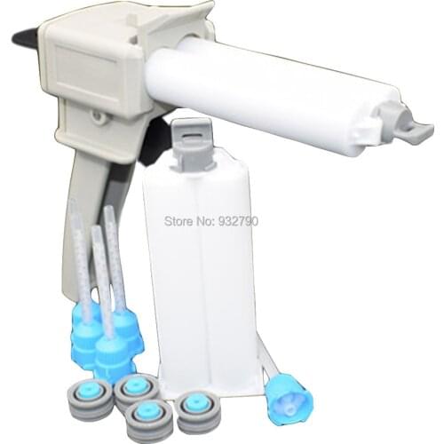 Dispensing Gun 50ml 1:1 2:1 Applicator Cartridge Gun + 5pc Epoxy Resin Mixing Nozzle AB Glue Mixer Mix Tip + 2pc Cartridges Tube