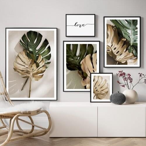 Tropical Green Plant Nordic Posters And Prints Monstera Leaf Love Quotes Wall Art Canvas Painting Decor Pictures For Living Room